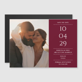 Invitación Magnética Foto de Boda moderno de Borgoña salva la fecha