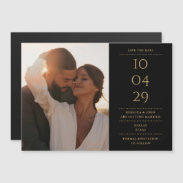 Invitación Magnética Foto De Boda Moderno De Color Negro Y Oro Ahorra L