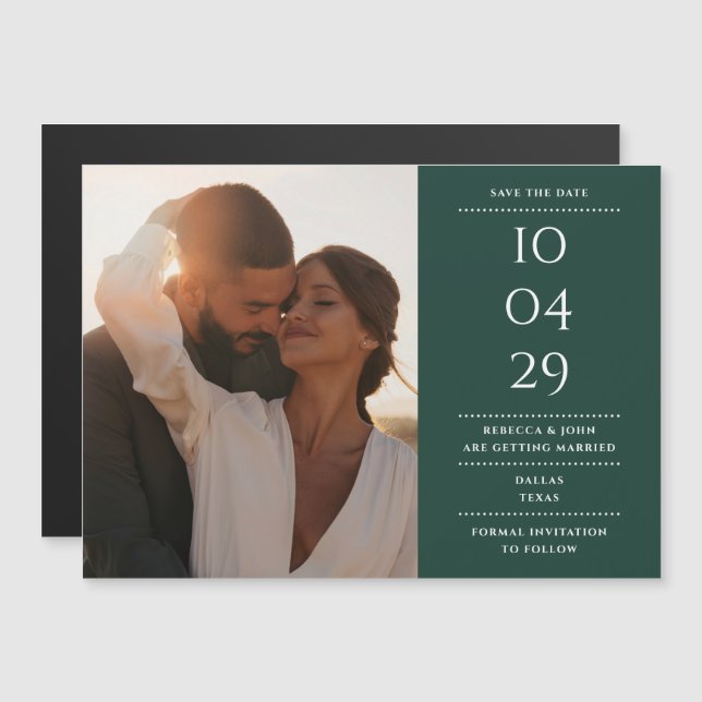 Invitación Magnética Foto de Boda moderno verde esmeralda salva la fech (Anverso/Reverso)