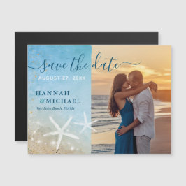 Invitación Magnética Foto de Boda Tropical Beach Save the Date