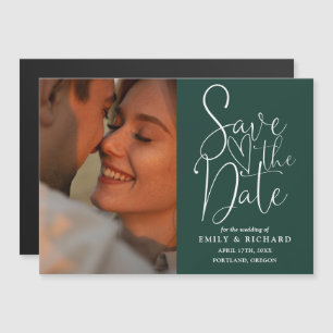 Invitación Magnética Foto de Boda Verde Esmeralda para Guardar la Fecha