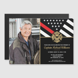 Invitación Magnética Foto de bombero bandera de línea roja jubilación d