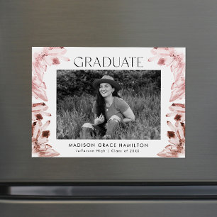 Invitación Magnética Foto de cristales de cuarzo rosa acuarela graduaci