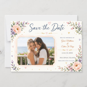 Invitación Magnética Foto de dos novias para guardar la fecha