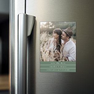 Invitación Magnética Foto de EMELIA Boho Sage Boda verde salva la fecha