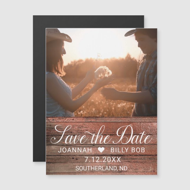 Invitación Magnética Foto de escritura blanca moderna de Rustic Farmhou (Anverso/Reverso)