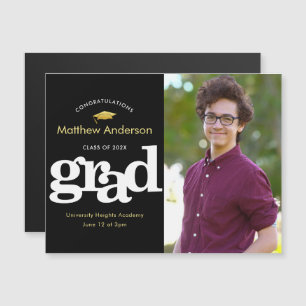 Invitación Magnética Foto de graduación Tipografía de oro negro negrita