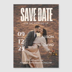 Invitación Magnética Foto De La Revista Rustic Wood Save The Date Boda