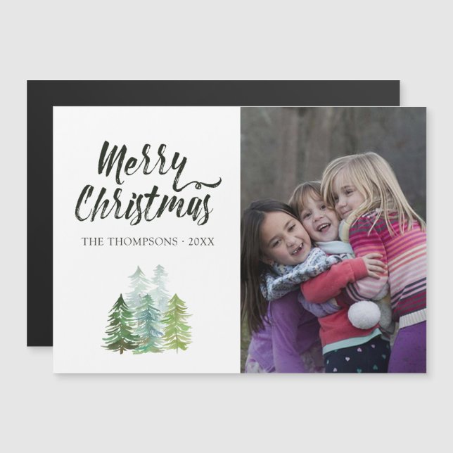 Invitación Magnética Foto de Navidades de pinos acuarelas (Anverso/Reverso)