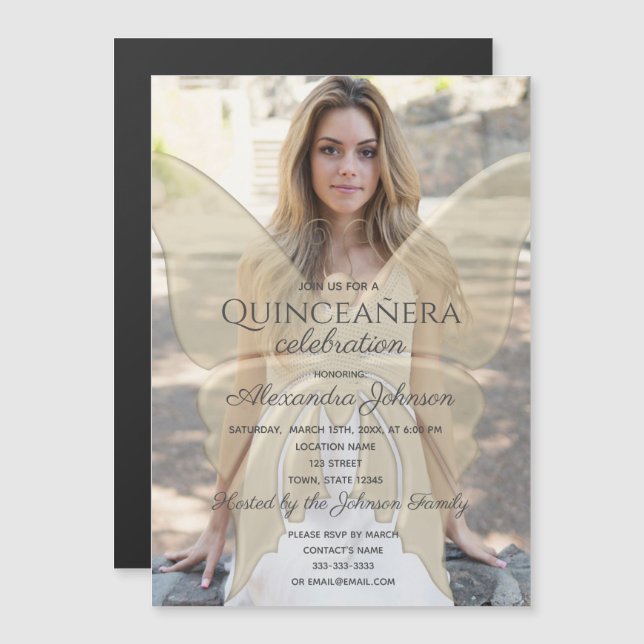 Invitación Magnética Foto de oro Quinceanera (Anverso/Reverso)