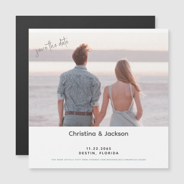Invitación Magnética Foto de pareja de playa Fuente moderna Guardar la  (Anverso/Reverso)