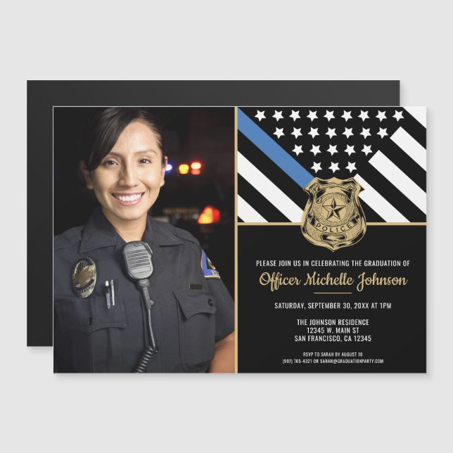 Invitación Magnética Foto de policía de graduación (Anverso/Reverso)