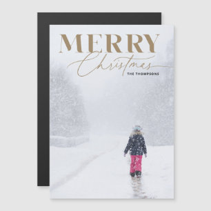 Invitación Magnética Foto de retrato de Navidades del Serif Gold Merry