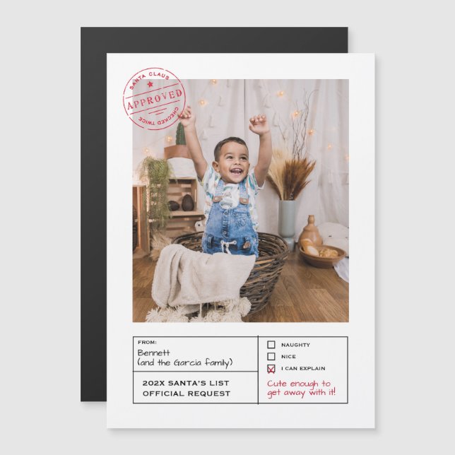 Invitación Magnética Foto de Santa Acreditada de mala calidad o de buen (Anverso/Reverso)