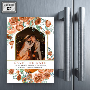 Invitación Magnética Foto de Terracotta Floral Boda Save the Date