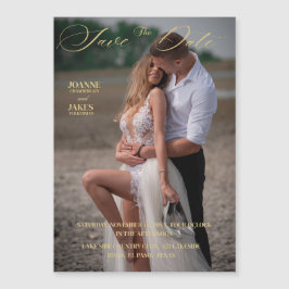 Invitación Magnética Foto Elegante De Oro Guardar La Fecha