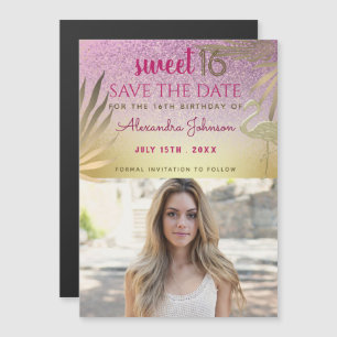 Invitación Magnética Foto Guardar La Fecha Dulces 16 Rosa Dorado