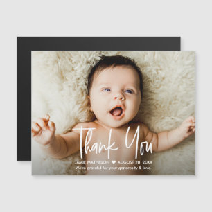 Invitación Magnética Foto horizontal moderna Bebé Gracias Sobreposición