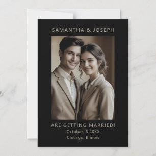 Invitación Magnética Foto Personalizada Formal Negra de Boda Save the D