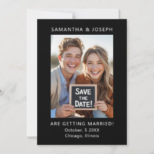 Invitación Magnética Foto personalizado Matrimonio negro simple Guardar