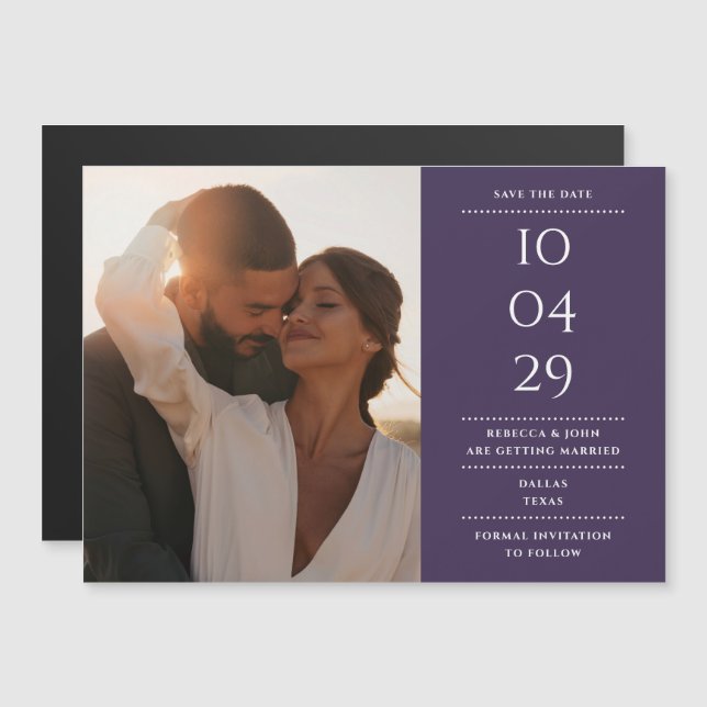 Invitación Magnética Foto Purple Modern Boda Save the Date (Anverso/Reverso)