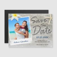 Foto retro de boda tropical de playa Salven la fec