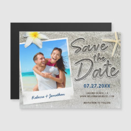 Invitación Magnética Foto retro de boda tropical de playa Salven la fec