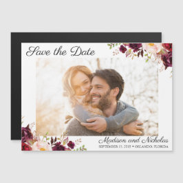 Invitación Magnética Foto Save the Date Magnets Marsala Flor rosa