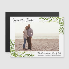 Invitación Magnética Foto Save the Date Magnets Rustic Green Leaf