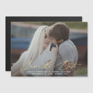 Invitación Magnética Fotografía de Oro Calligraphy Overlay Photo Save t