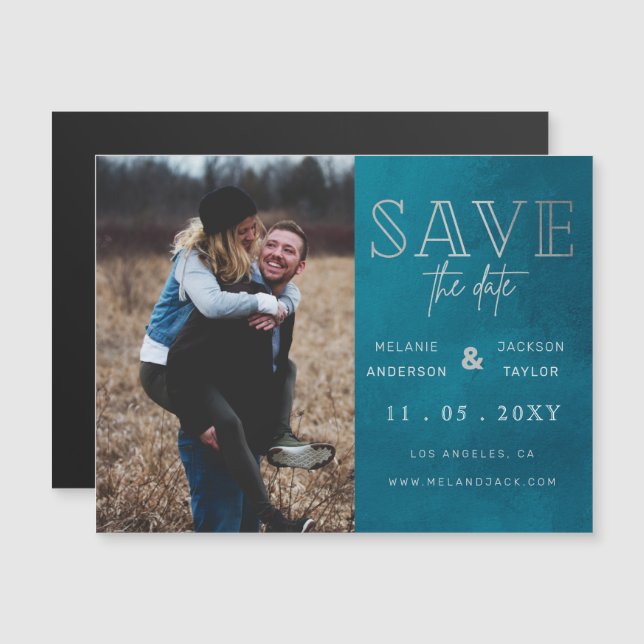 Invitación Magnética Fotografía manuscrita de estilo azul Guardar la fe (Anverso/Reverso)