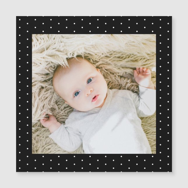 Invitación Magnética Fotografía para bebés Puntos de Polka pequeños bla (Anverso)