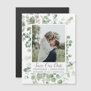 Invitación Magnética Fotografía Verde Eucalyptus Guardar Las Fechas
