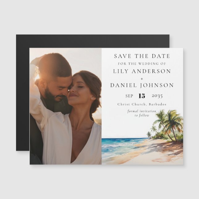 Invitación Magnética Fotomía Tropical Beach Wedding Salven La Fecha (Anverso/Reverso)