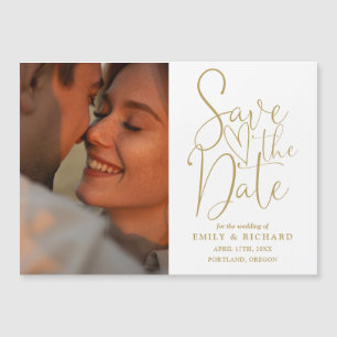 Invitación Magnética Fotos Elegantes De Boda Chic Gold Save The Date