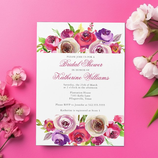 Invitación Magnética Fuchsia Pink Floral Garden Afternoon Shower (Subido por el creador)