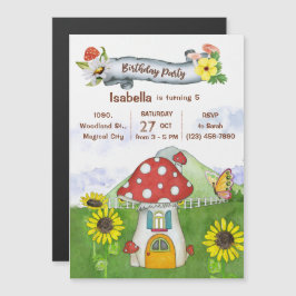 Invitación Magnética Fun Fairy Green Woodland Mushroom House Cumpleaños