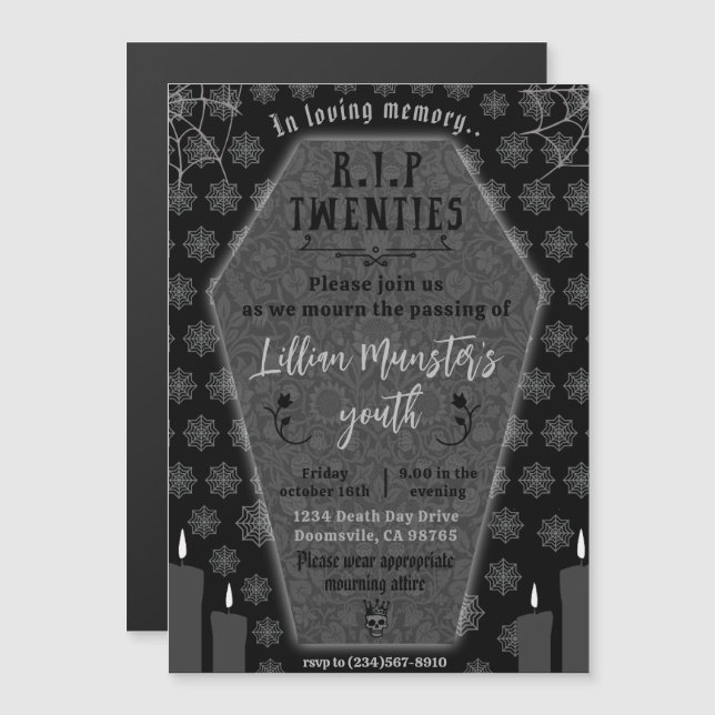 Invitación Magnética Funeral para mi juventud Muerte a mi cumpleaños 30 (Anverso/Reverso)