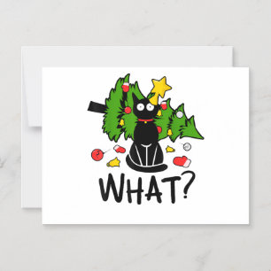 Invitación Magnética Gato Negro Divertido Árbol de Navidad Alegre Santa
