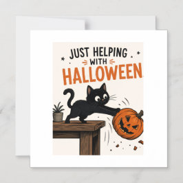 Invitación Magnética Gato Negro Divertido Derribando Calabaza de Hallow