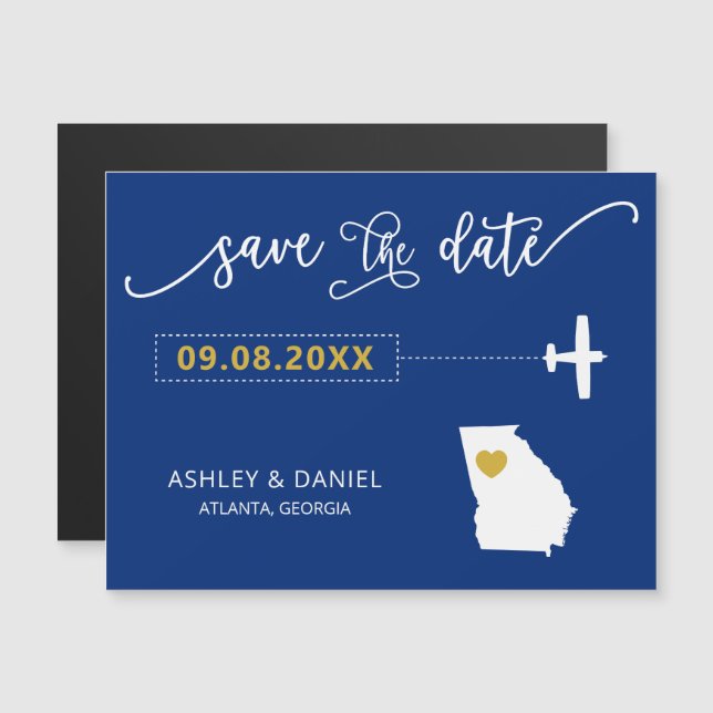 Invitación Magnética Georgia Wedding Save the Date Card, mapa (Anverso/Reverso)
