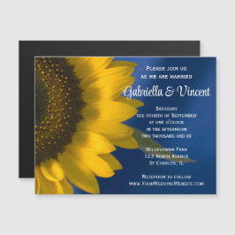 Invitación Magnética Girasol amarillo en Boda azul