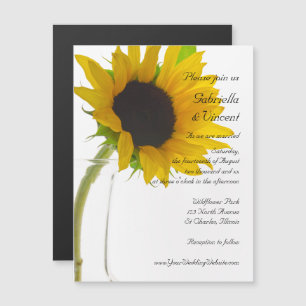Invitación Magnética Girasol amarillo en Boda blanco