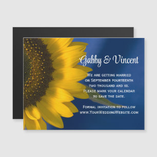 Invitación Magnética Girasol amarillo en la boda azul salva la fecha