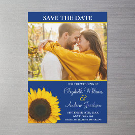 Invitación Magnética Girasol Amarillo Foto Azul Save the Date