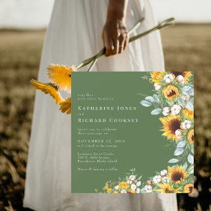 Invitación Magnética Girasoles Amarillos Modernos Verdes Sin Padres Bod