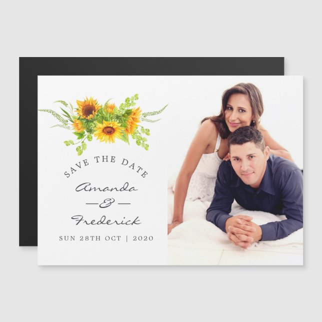 Invitación Magnética Girasoles Bohemios Boho Boda Save the Date (Anverso/Reverso)