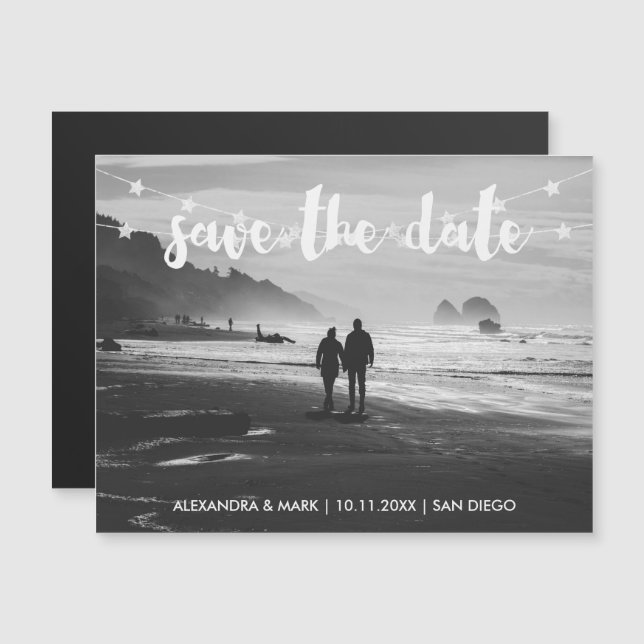 Invitación Magnética Glam Garland de Stars Photo Wedding Save the Date (Anverso/Reverso)