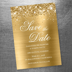 Invitación Magnética Glittery oro de hoja de salvar la fecha