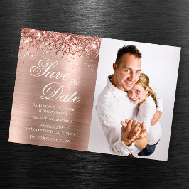 Invitación Magnética Glittery Rose Gold Foil Foto Anuncio de Boda